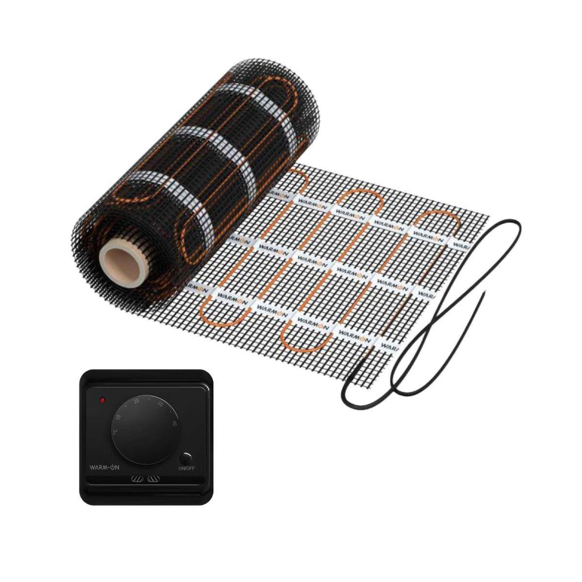 Bild von Elektrische Fußbodenheizung: Zweiader-Heizmatte WARMON CLASSIC LIGHT 100 W/m² mit Thermostat AC3082H analog, schwarz - 2,5 m²