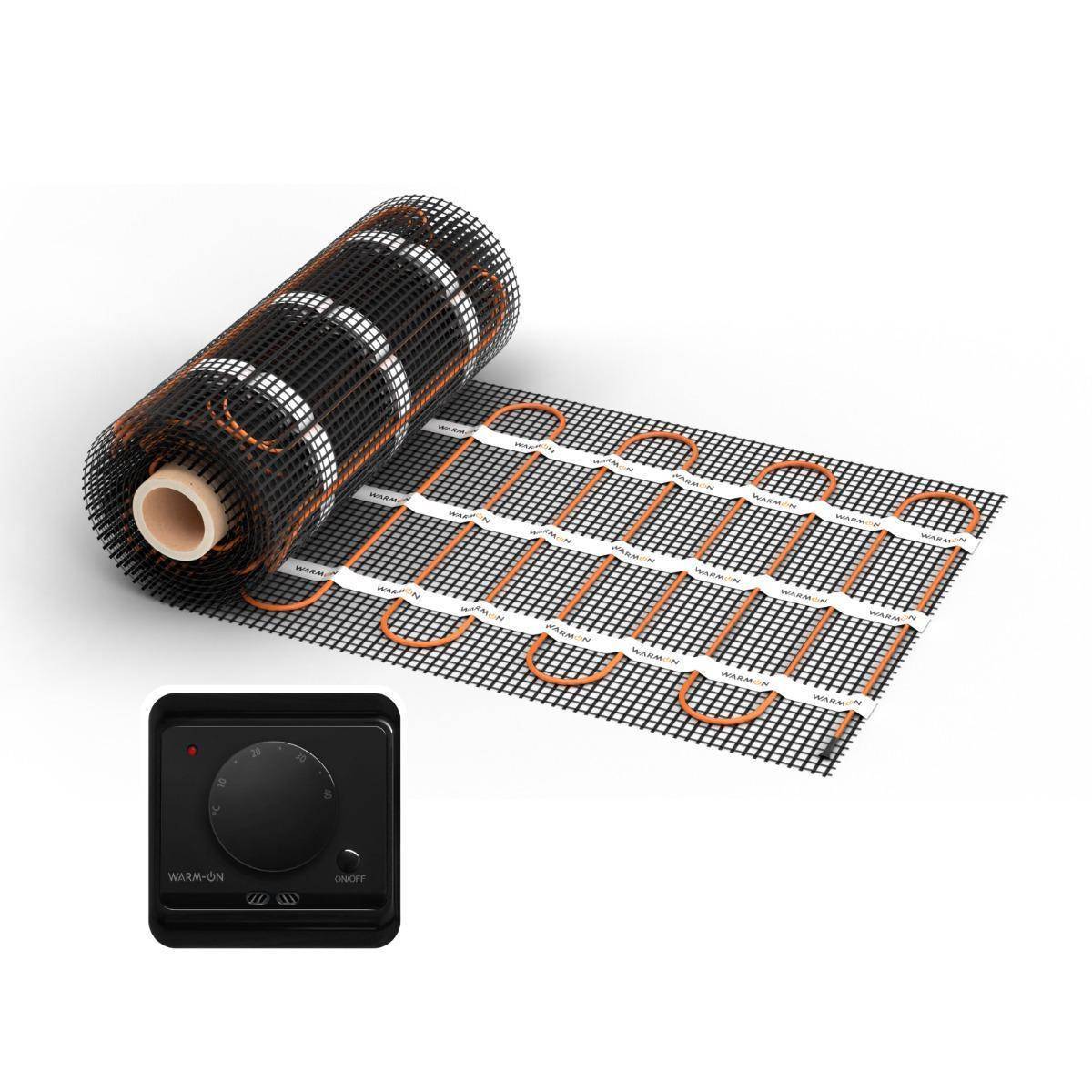 Bild von Elektrische Fußbodenheizung: Zweiader-Heizmatte WARMON ULTRA 200 W/m² mit Thermostat AC3082H analog, schwarz - 12 m²