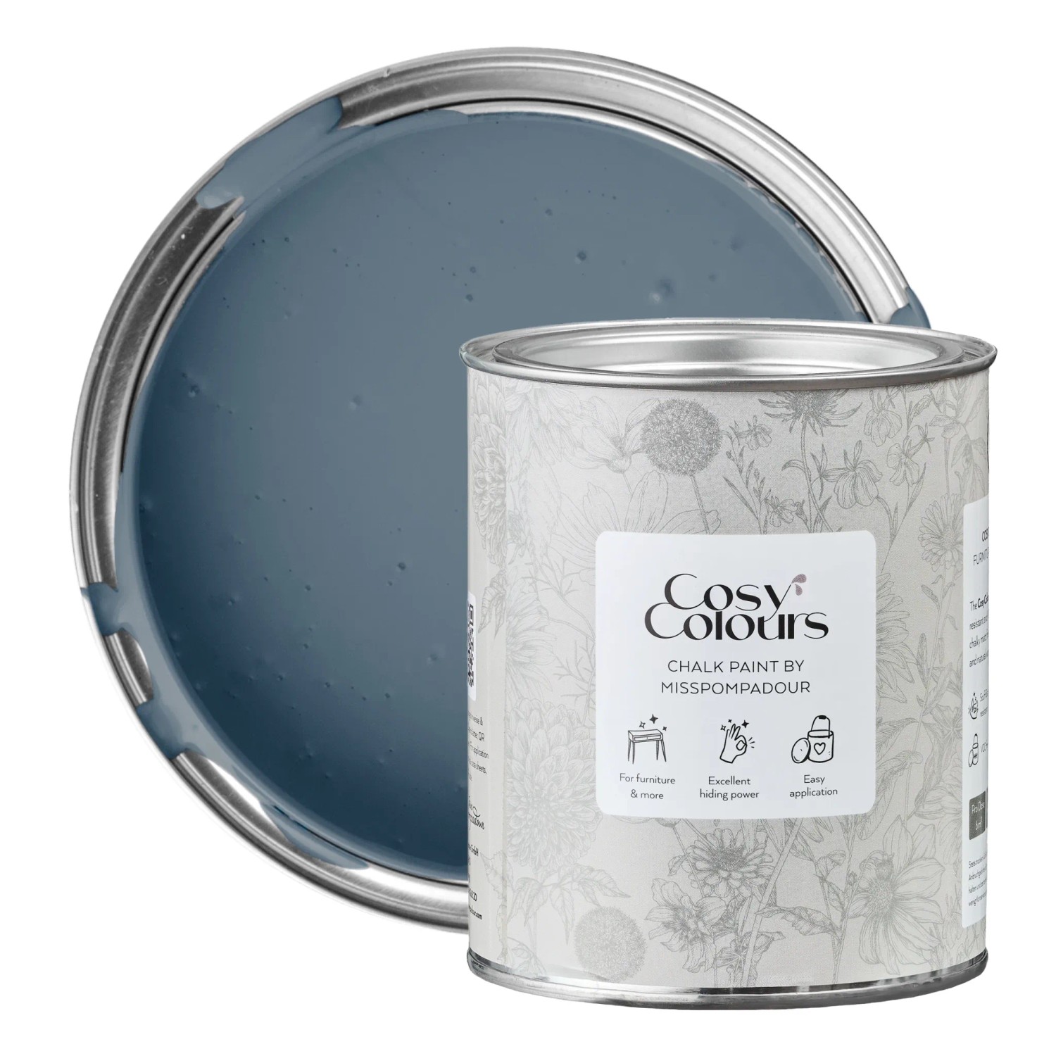 Bild von MissPompadour Kreidefarbe Stormy Sky Blue - Holzfarbe, Holzlack matt innen 750ml, Kreidefarbe für Holz, Metall, Kunststoff - CosyColours Blautöne