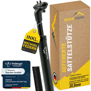 Bild von BikePeak Federsattelstütze Ø wählbar 350mm schwarz inkl. 4 Wechselfedern - Ø 30.9 mm