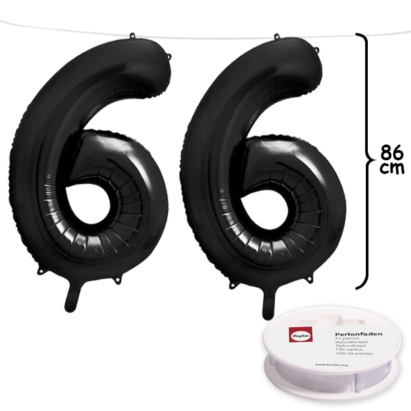Bild von 66. Geburtstag, XXL Zahlenballon Set 2 x 6 in schwarz, 86cm hoch