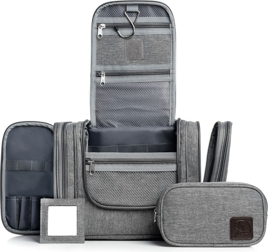 Bild von Obics Kulturbeutel Damen & Herren Gross schwarz 8L XL - Kulturtasche zum Aufhängen, mit Spiegel & Reise-Tasche - Outdoor Kosmetik-Tasche groß als Geschenke-Set mit 10 Fächer für Camping & Reisen