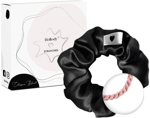 Bild von Bellody® Scrunchies Samt – Samtig weich, starker Halt, Velvet Look, exklusive Farben (1 Stück -Seide Schwarz)