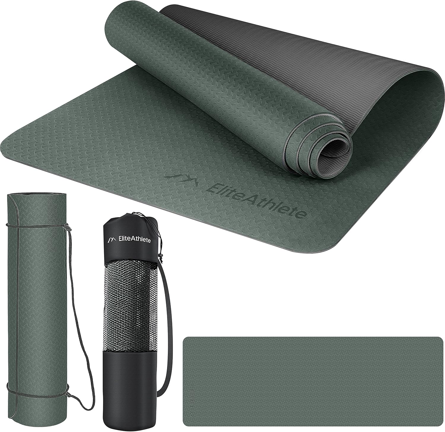Bild von EliteAthlete® Yogamatte - Sportmatte - Fitnessmatte - Gymnastikmatte gepolstert & rutschfest für Fitness, Pilates - Yoga Matte - 183 cm x 61 cm x 0.6 cm - Trainingsmatte inkl. Transportgurt + Tasche - Dunkelblau