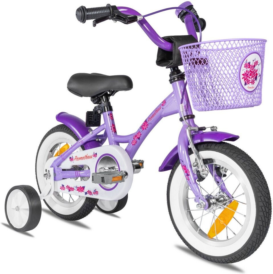 Bild von PROMETHEUS BICYCLES Kinderfahrrad ab 3 Jahren - Mädchenfahrrad 12 Zoll Kinder Fahrrad Mädchen Fahrrad Kinder mit Stützräder Rücktrittbremse in Violett Lila