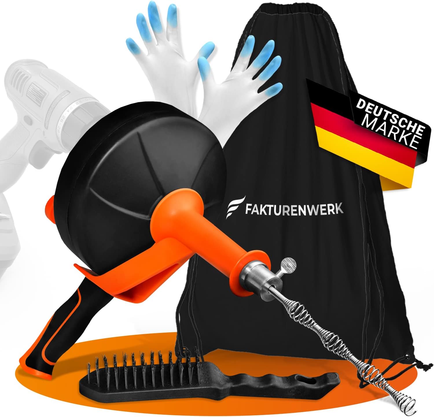 Bild von FAKTURENWERK® Rohrreinigungsspirale [7.5M] - Extra lange Rohrspirale inkl. Bohraufsatz - Effektive Abflussspirale gegen Verstopfungen - Verbesserte Version [2024]
