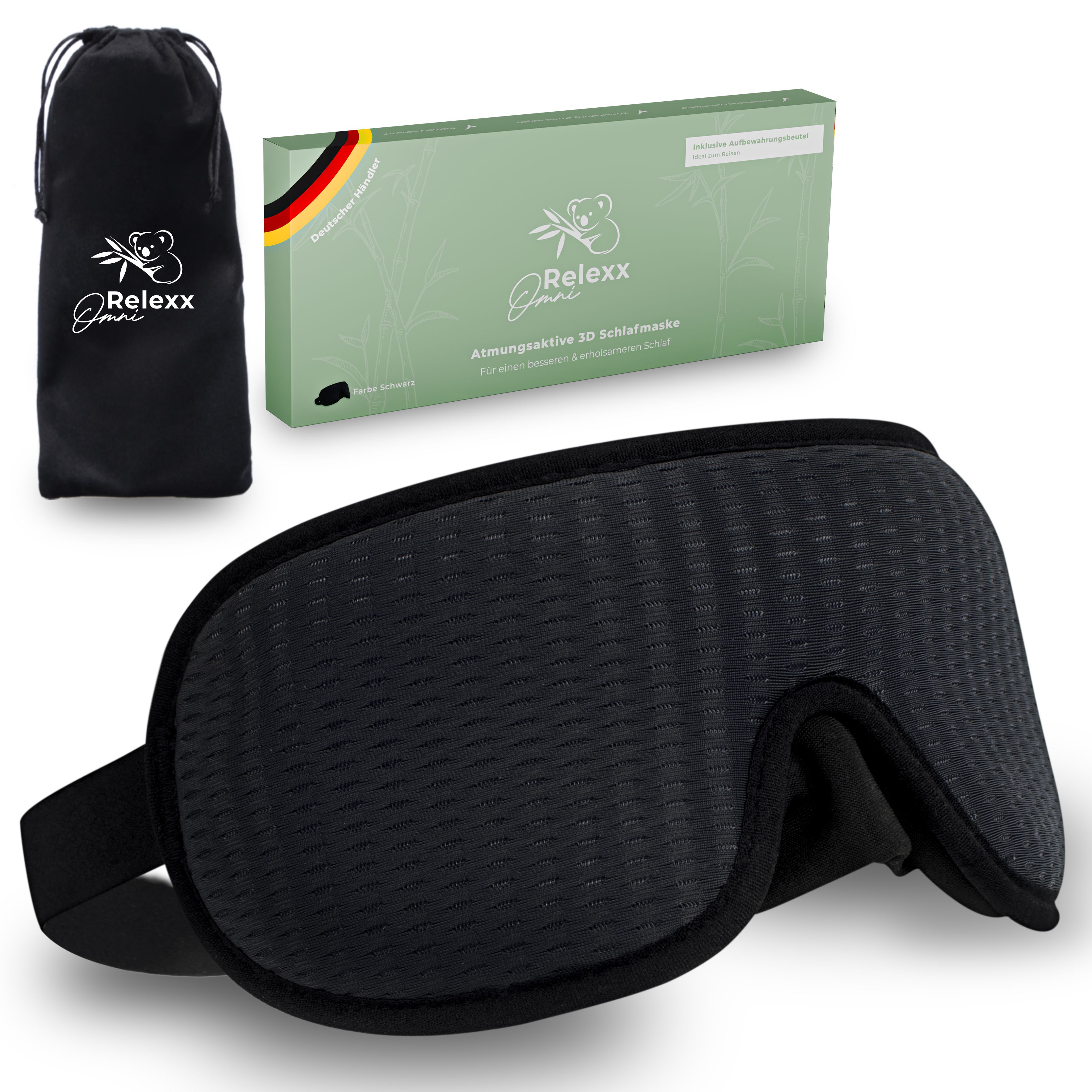 Bild von OMNIRELEXX SCHLAFMASKE – Atmungsaktive 3D Schlafbrille - Augenmaske für Frauen und Männer - Seitenschläfer geeignet - 100% Blickdicht - Reisebeutel - Vertiefung für die Augen - Memory Schaum (Sc