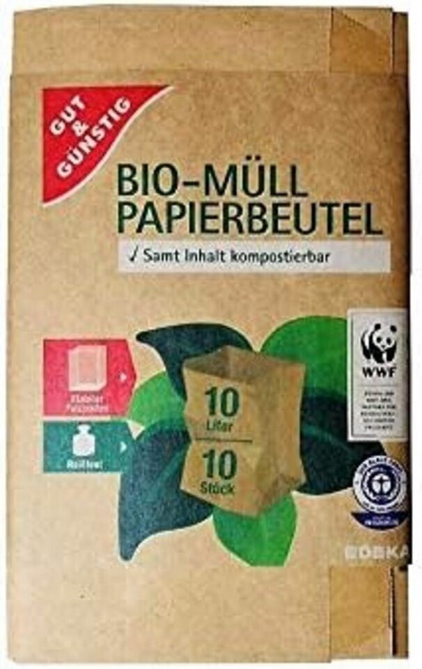 Bild von Gut & Günstig Abfalltüten Papiertüten Biomüll Beutel 40 x Papier 10 L Bio