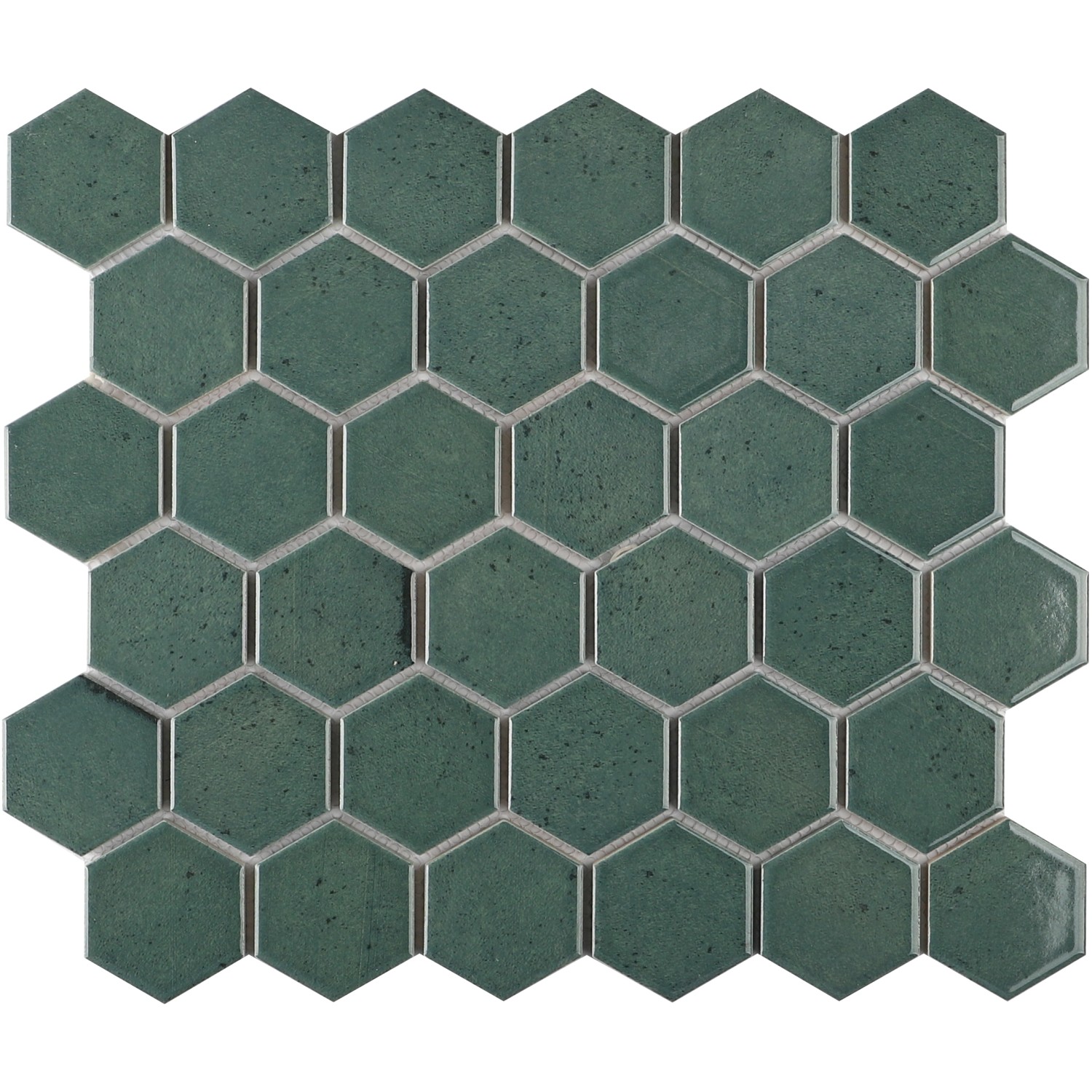 Bild von Mosaikmatte Castello Hexagon Keramik Dunkelgrün 32 cm x 28 cm