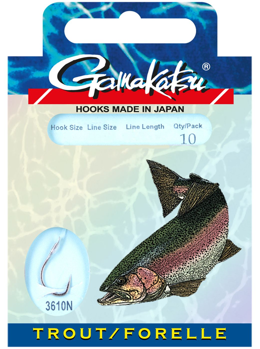 Bild von GAMAKATSU Hook LS-3610 Forelle Gr.8 100cm 0,18mm Nickel 10Stk.