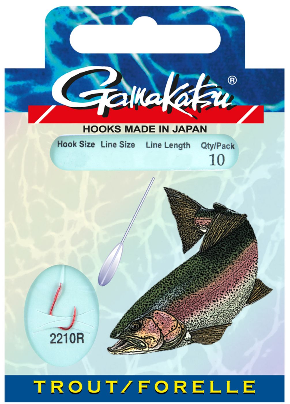 Bild von GAMAKATSU Hook LS-2210 Forelle 120cm Gr.8 0,20mm Rot 10Stk. (2,99 € pro 1 m)