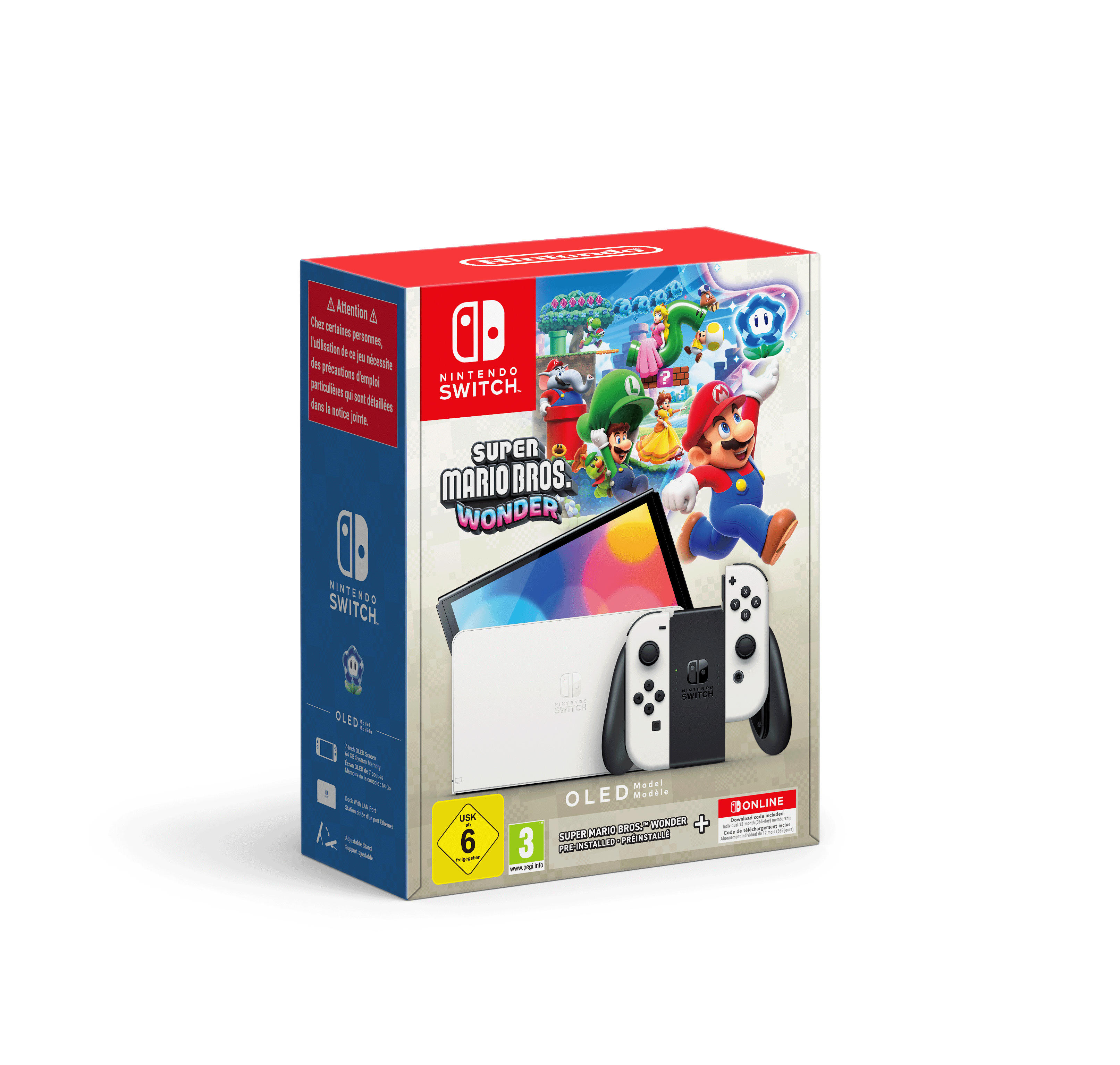Bild von Nintendo Switch (OLED) White + Super Mario Bros.Wonder + 12 Monate Online Mitgliedschaft