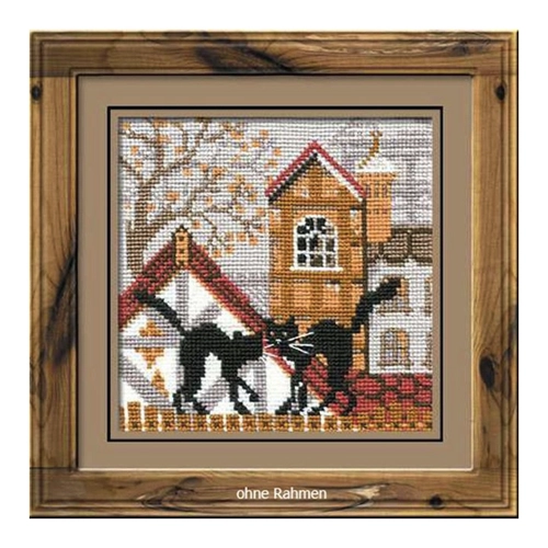 Bild von Riolis Kreuzstich-Set "Stadt und Katzen Herbst" - Kreativset für Erwachsene