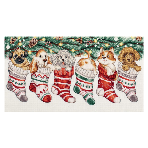 Bild von Panna Kreuzstich Set "Weihnachtswelpen" - Kreativset für Stickfreunde