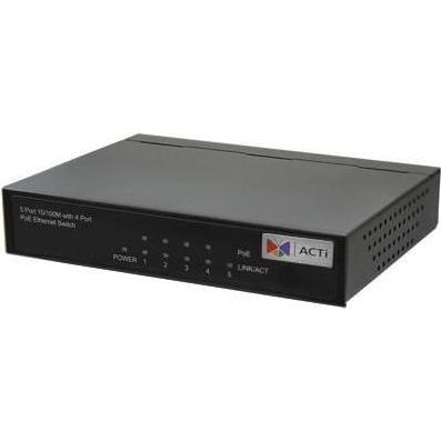 Bild von ACTi Eten PS-254 4-Port 802.3at PoE (5 Ports), Netzwerk Switch, Schwarz