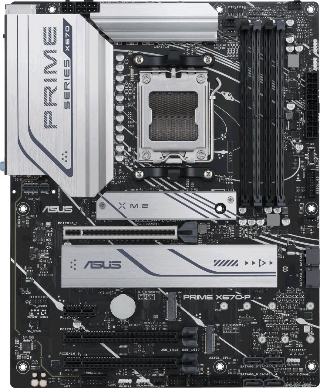 Bild von Asus PRIME X670-P Mainboard Aura Sync RGB-Beleuchtung, (Gaming Mainboard Sockel, 1-St., RAM 128 GB), AMD, AM5, Ryzen 7000, ATX, PCIe 5.0, M.2, DDR5-Speicher, USB 3.2 Gen