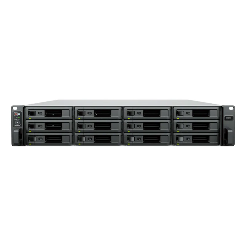 Bild von Synology UC3400 - NAS-Server - 12 Schächte - Rack - einbaufähig - RAID RAID 0, 1, 5, 6, 10, JBOD, 5 Hot Spare, 6 Hot Spare, 10-Hot-Spare, 1 Hot-Spare, RAID F1, F1 Hot Spare - RAM 16GB - Gigabit Ethernet / 10 Gigabit Ethernet - iSCSI Support (UC3400)