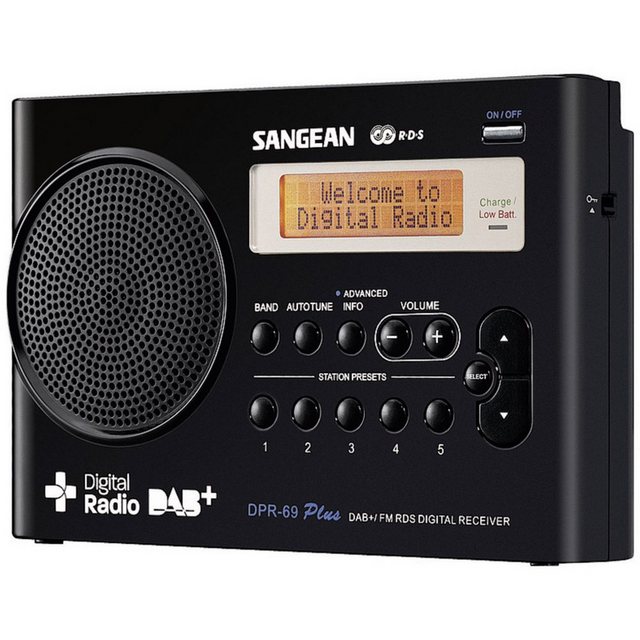 Bild von Sangean DPR-69+ tragbares DAB+ Digitalradio (UKW-Tuner, Batterie-/Netzbetrieb) schwarz