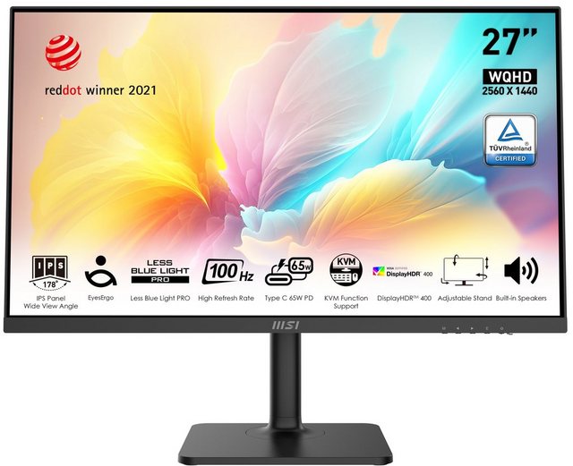 Bild von MSI Modern MD272QXP LED-Monitor (69 cm/27 ", 2560 x 1440 px, WQHD, 1 ms Reaktionszeit, 100 Hz, IPS-LED, höhenverstellbar, 3 Jahre Herstellergarantie, USB-C)