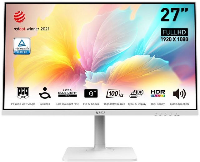 Bild von MSI Modern MD2712PW LED-Monitor (69 cm/27 ", 1920 x 1080 px, Full HD, 1 ms Reaktionszeit, 100 Hz, IPS-LED, höhenverstellbar, 3 Jahre Herstellergarantie, USB-C)