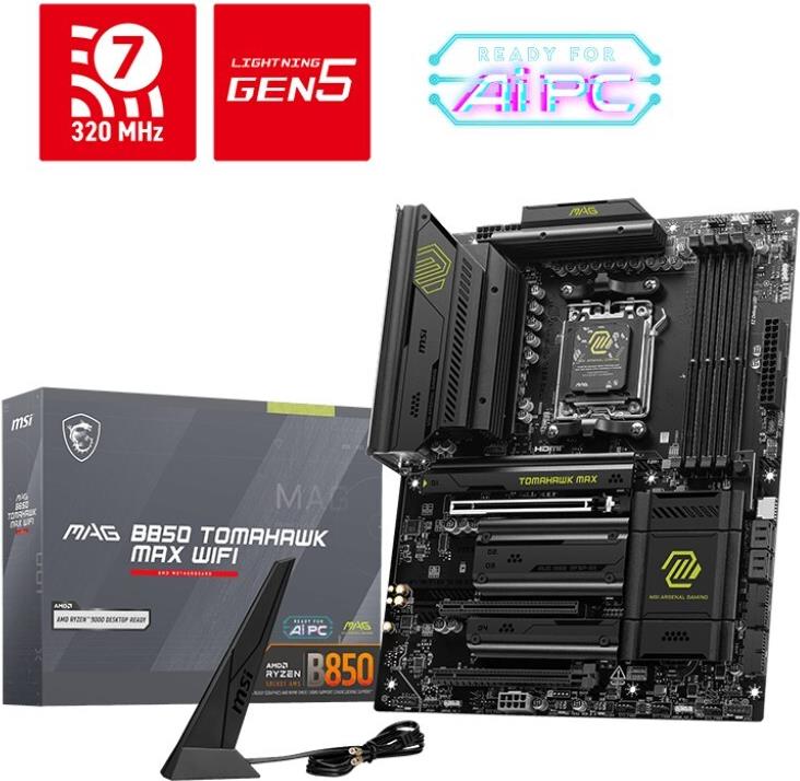 Bild von MSI MAG B850 Tomahawk Max WiFi Mainboard, Sockel AM5, AMD B850, ATX, DDR5 (7E62-002R)
