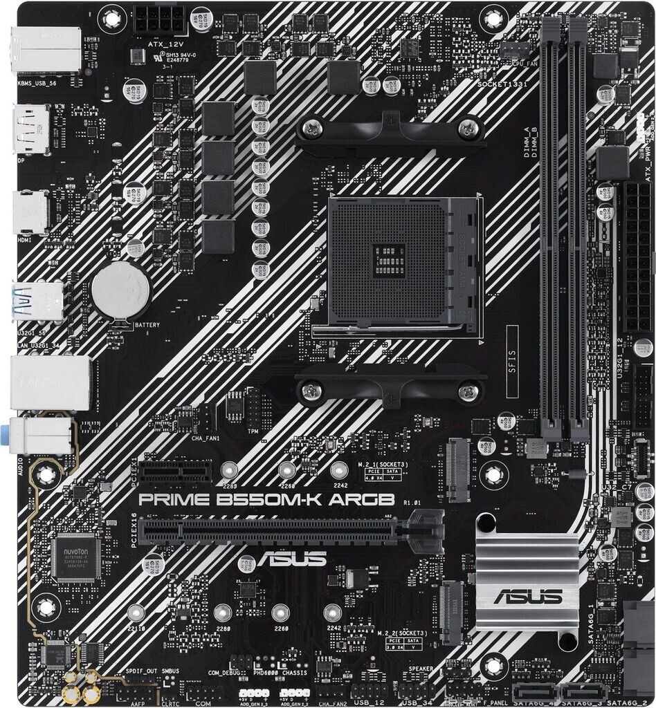 Bild von ASUS MB ASUS PRIME B550M-K ARGB (AMD,AM4,DDR4,mATX) - AMD Sockel AM4 (Ryzen) - Micro/Mini/Flex-ATX (90MB1GC0-M0EAY0)