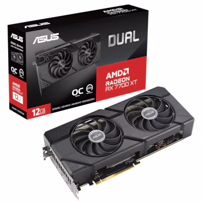 Bild von ASUS Dual Radeon RX 7700 XT 12GB - OC Edition - Grafikkarten - Radeon RX 7700 XT - 12 GB GDDR6 - PCIe 4.0 - HDMI, 3 x DisplayPort - Box (90YV0JZ0-M0NA00)