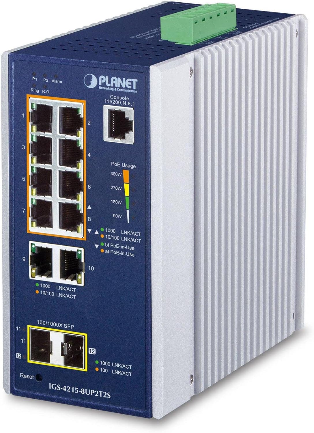 Bild von PLANET IGS-4215-8UP2T2S Netzwerk-Switch Managed L2/L4 Gigabit Ethernet (10/100/1000) Power over Ethernet (PoE) Aluminium - Blau (IGS-4215-8UP2T2S)