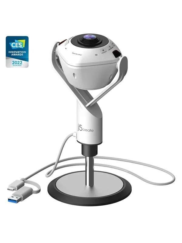 Bild von j5Create JVU368-N 360°-AI-gesteuerte-Webcam mit Freisprecheinrichtung (2.10 Mpx), Webcam, Weiss