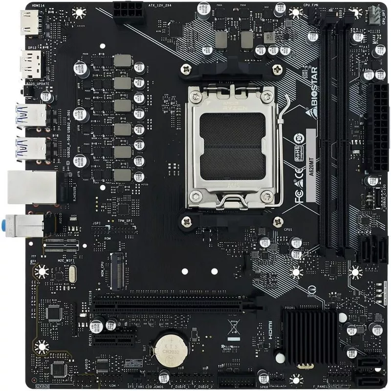 Bild von Biostar A620MT - Sockel AM5 Mainboard  AMD A620  Anzahl RAM-Steckplätze 2  DDR5  Laufwerksanschlüsse 4 x S-ATA3 600  Micro ATX  Anzahl PCI-E x 16 Slots (A620MT) (B-Ware)