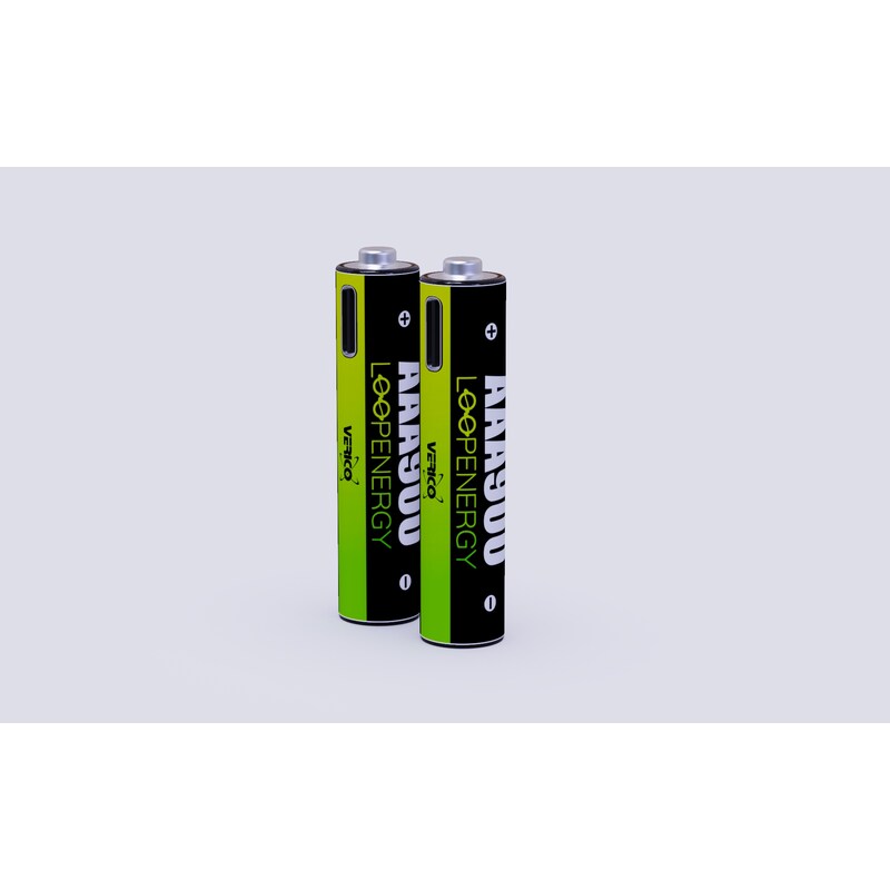 Bild von VERICO LoopEnergy AAA 900 Wiederaufladbare USB-C Batterie AAA 1,5V 900mWh (600mAh) Li-Ion Akku, Schnellladung via USB-C Anschluss in ca. 2 Stunden (2X AAA)