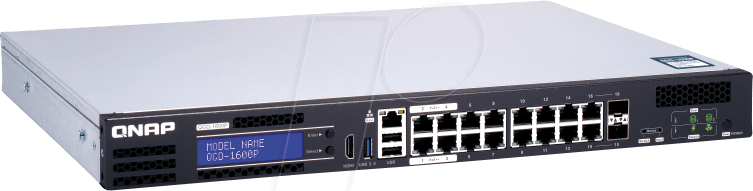 Bild von Qnap QGD-1600P-8G 16-Port PoE Managed Switch [14x Gigabit LAN, 2x Gigabit LAN/SFP, PoE++, 8GB RAM]