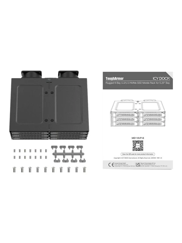 Bild von Icy dock ToughArmor MB118VP-B - storage enclosure - 6 x U.2/U.3 NVMe SSD mobile rack for 5.25"? bay with SlimSAS SFF-8654 8i - PCIe 4.0 - PCIe 4.0
