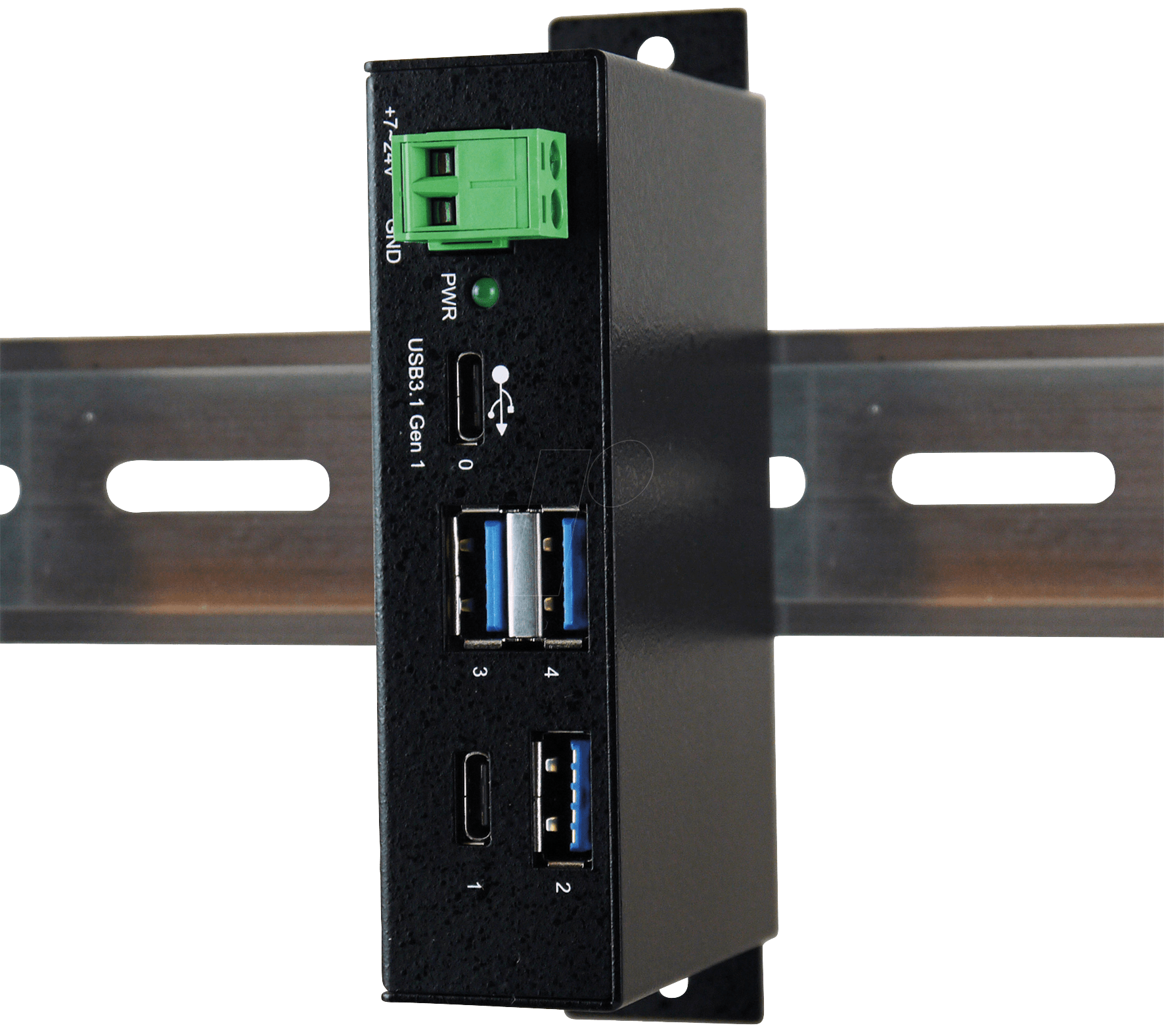 Bild von Exsys EX-1195HMS - Hub - 3 x USB 3,1 Gen 1 + 1 x USB-C - an DIN-Schiene montierbar - Gleichstrom (EX-1195HMS)