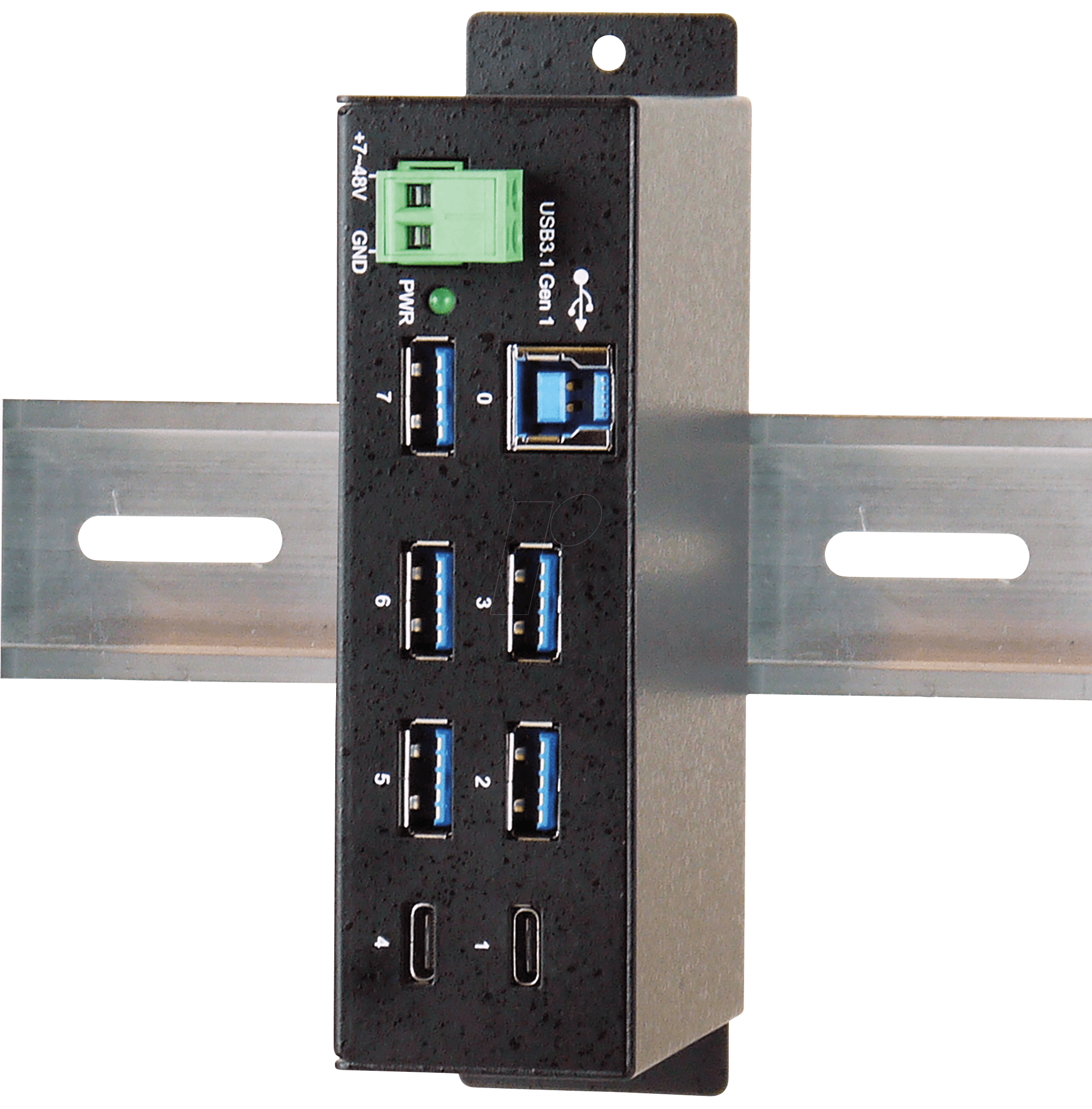 Bild von Exsys EX-1197HMS - Hub - 7 x USB 3,1 Gen 1 - an DIN-Schiene montierbar - Gleichstrom (EX-1197HMS)