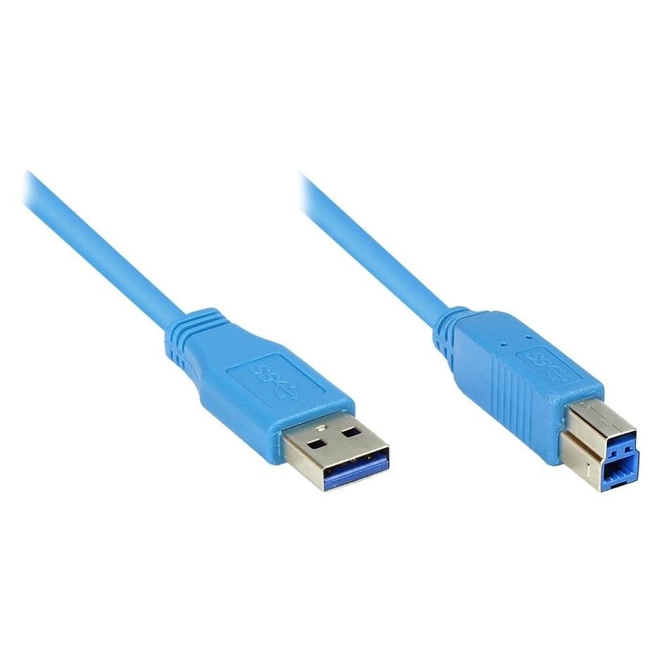 Bild von Exsys Anschlusskabel USB 3.0 Stecker A an Stecker B, 2m, blau (2 m, USB 3.2 Gen 1), USB Kabel