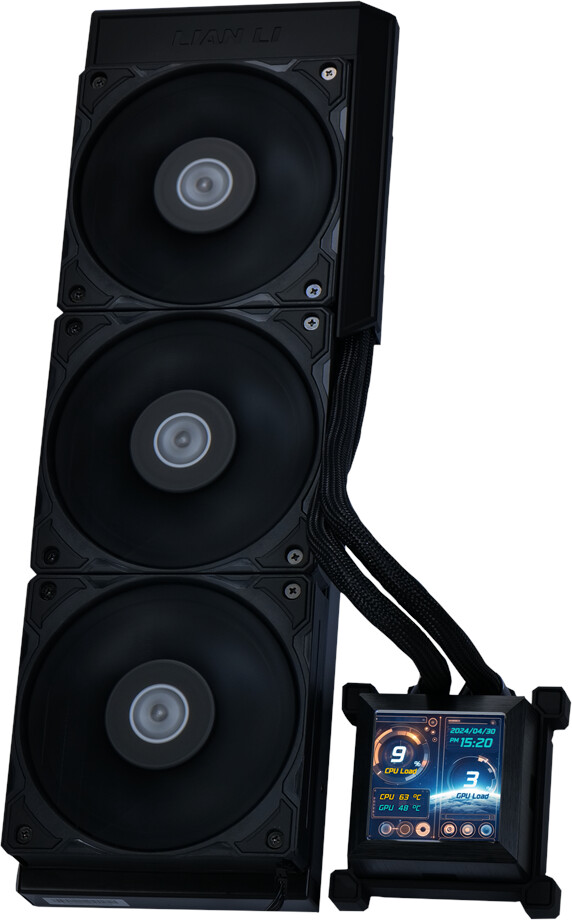 Bild von Lian Li HydroShift LCD 360S - 360mm Radiator AIO Wasserkühlung - 3x 120 mm PWM Hochleistungs-Lüfter - 2,88" LCD Display - CPU Wasserkühler für Intel LGA 1700 - AMD Sockel AM4 / AM5 - schwarz