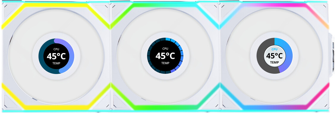 Bild von Lian Li UNI FAN SL Wireless LCD Lüfter ARGB PWM 3er-Pack inkl. Controller - Reverse Blade (12RSLLCD1W3W)