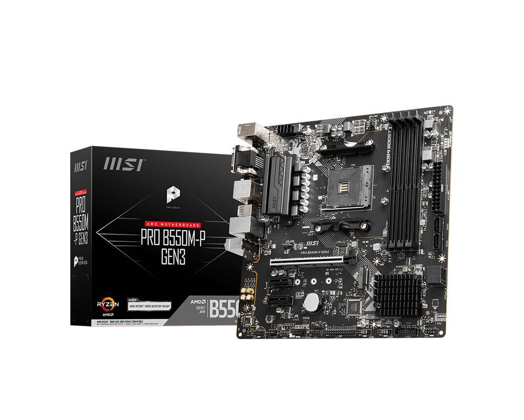 Bild von MSI PRO B550M-P GEN3-Motherboard, Micro-ATX, AM4 — AMD Ryzen 5000-fähig — DDR4 Boost 4400+MHz/OC, PCIe 3.0 x16-Steckplatz, 1 x M.2-Gen3-Steckplatz, 1 x M.2-Gen3-Steckplatz, 1G-LAN