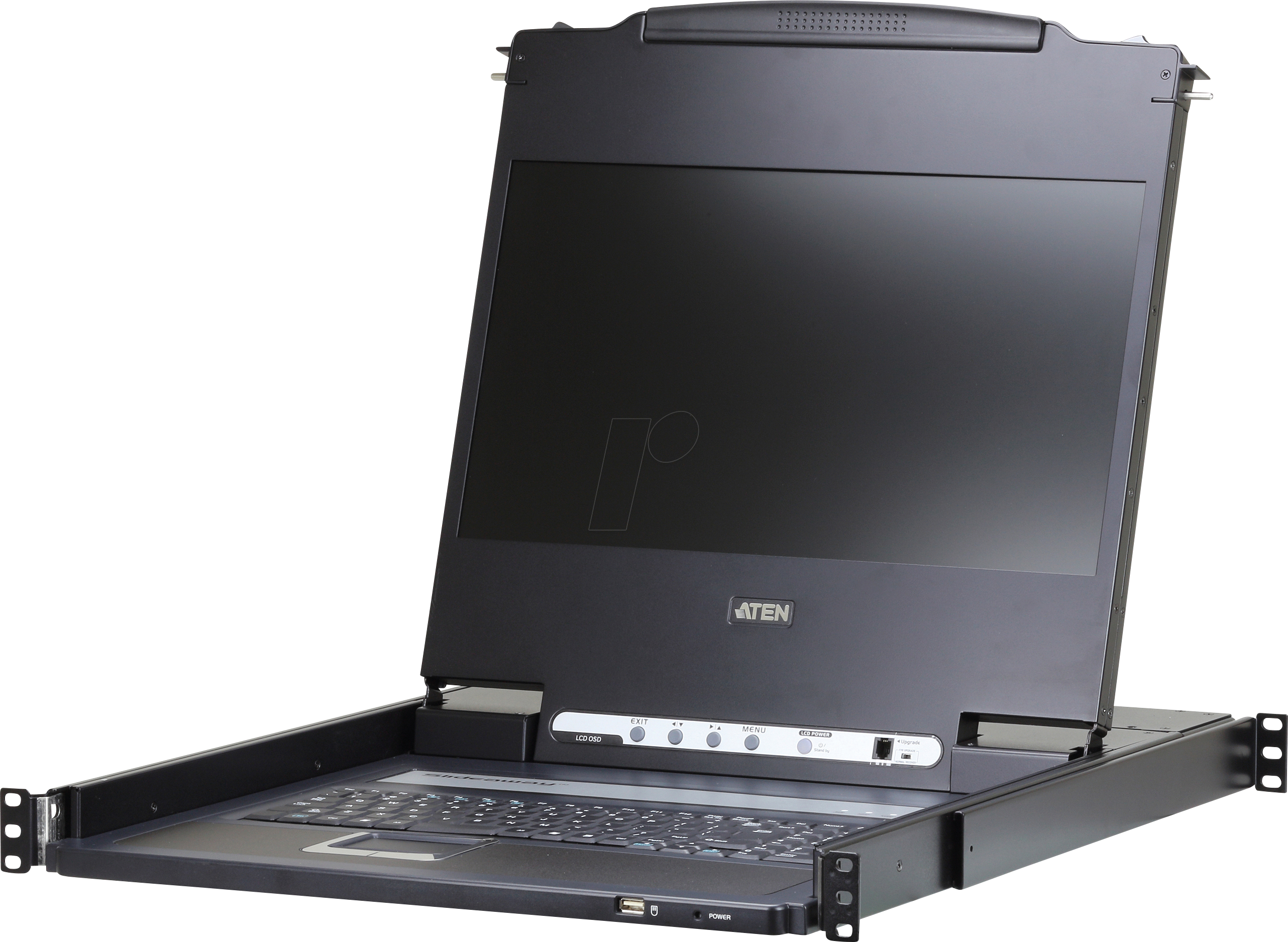 Bild von Aten Single Rail LCD Konsole (USB - HDMI / DVI / VGA) - 1920 x 1080 Pixel - Full HD - Rack-Einbau - 19,4 W - 1U - Schwarz (CL6700MW GB)