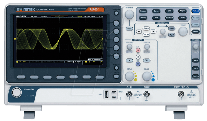 Bild von GW Instek GDS-2202E Digital-Oszilloskop 200MHz 2-Kanal 1 GSa/s 8 Bit 1St.