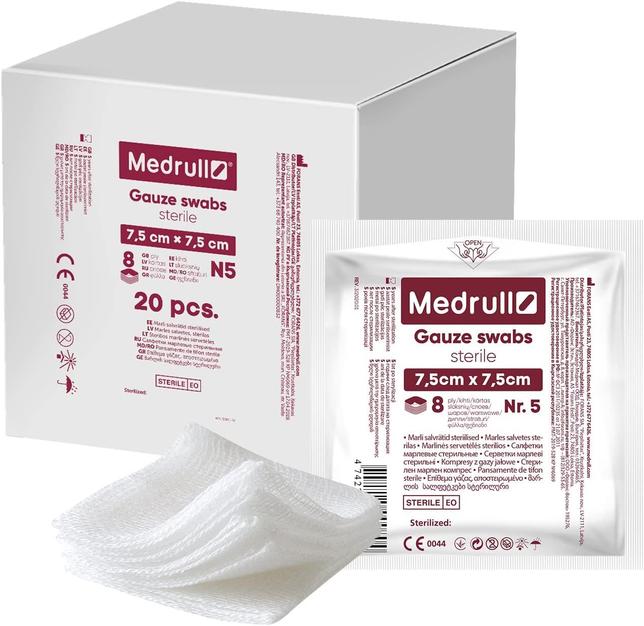 Bild von Medrull Mulltupfer - Steril - Nicht klebende Wundauflagen - Extra saugfähig -8-lagig -