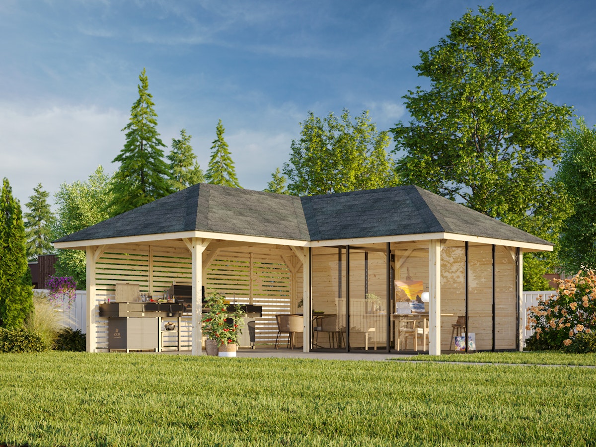 Bild von Palmako Pavillon Bianca 24,9 m² Set 211 Slide - 28 mm - hellbraun tauchgrundiert