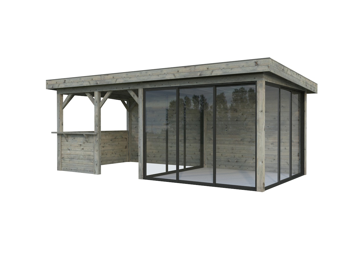 Bild von Palmako Gartenhaus Connect Lenna 16,6 m² Set 408 Slide grau tauchgrundiert