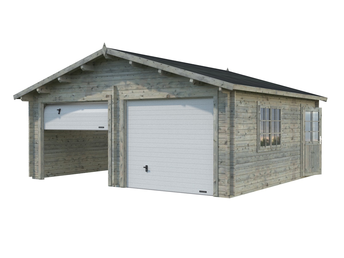 Bild von Palmako Garage Roger 28,4 m² - 44 mm - mit Sektionaltoren Grau tauchimprägniert