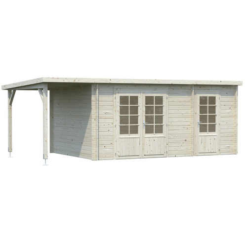 Bild von PALMAKO Blockbohlenhaus »Ella«, Holz, BxHxT: 614 x 214 x 300 cm (Außenmaße inkl. Dachüberstand) - braun