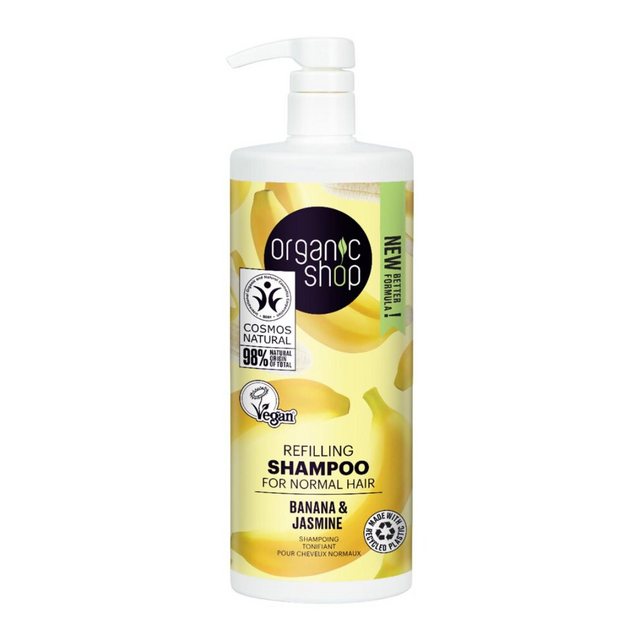 Bild von Organic Shop, Shampoo, Nachfüllshampoo für normales Haar Banane und Jasmin 1000ml (1000 ml, Flüssiges Shampoo)