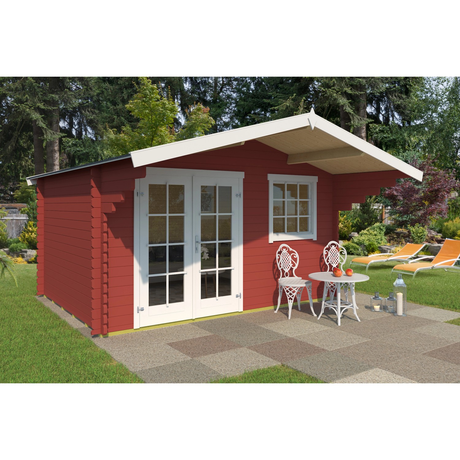 Bild von Lasita Holz-Gartenhaus Orlando 34 Schwedenrot 414,6 cm x 440 cm mit Anbaudach