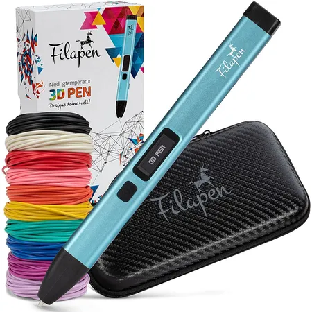 Bild von Filapen Premium 3D-Druckstift mit 10 Filamenten und Etui, 3D-Stifte für Kinder und Erwachsene, inkl. Vorlagen, 3D-Stift-Set für Anfänger und Profis, DIY-Bastelset, mit Vorlagen