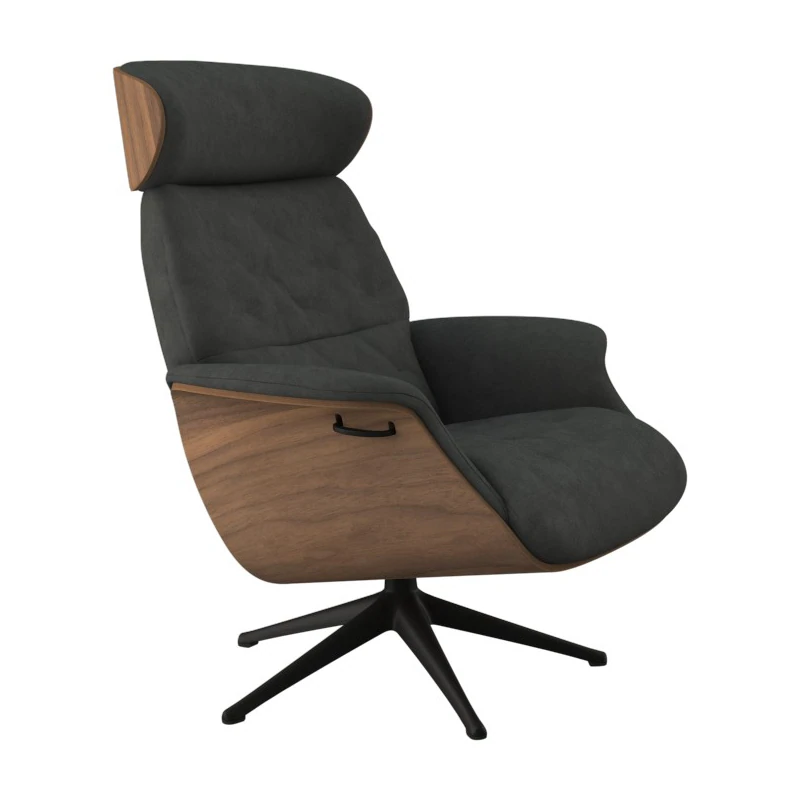 Bild von FLEXLUX Relaxsessel "Volden, Funktionsessel, Polstersessel, Armlehnen-, TV-Fernsehsessel", Rücken- und Kopfteilverstellung, Drehbar, Fuß Schwarz Armlehne Walnuss